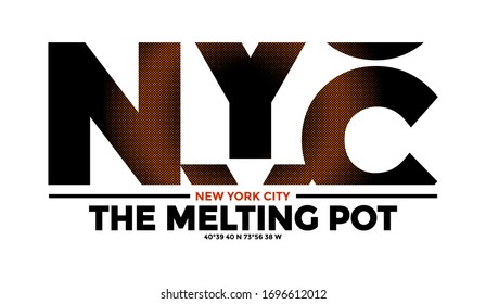 NYC, New York City stylish typography slogan. Colorful abstract design with the grunge and the lines style. Vector for print tee shirt, typography, poster and other uses. Global swatches.