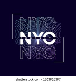 NYC, New York city t-shirt design with abstract colored print. Brooklyn typography graphics for tee shirt. Abstract design for apparel. Vector.