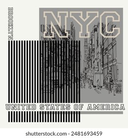 NYC ,NEW YORK DISTRICT   Stock Vector Illustration: T-Shirt Design   Print Design