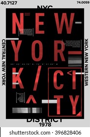 NYC / NEW YORK DISTRICT / Stock Vector Illustration: T-Shirt Design / Print Design