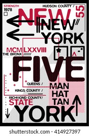 NYC / NEW YORK DISTRICT / Stock Vector Illustration: T-Shirt Design / Print Design