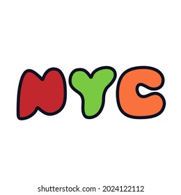 NYC New York NY logo icon sign lettering Hand drawn sketch sticker badge Doodle design Cartoon children's style Fashion print clothes apparel greeting invitation card cover flyer poster banner ad