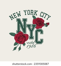 NYC New York Rose Varsity Graphic Vector