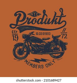 NYC Product of motorcycle, vintage T-shirt Design. custom motorcycle emblems, labels, badges, logos, prints, templates. Layered.