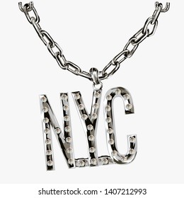 NYC silver chrome necklace with diamond illustration