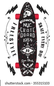 NYC SKATEBOARD .VINTAGE STYLE.VECTOR.