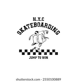 NYC Skateboarding Illustration typography for t shirt, poster, logo, sticker, vector illustration.