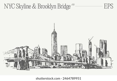 NYC skyline with Brooklyn Bridge in the foreground