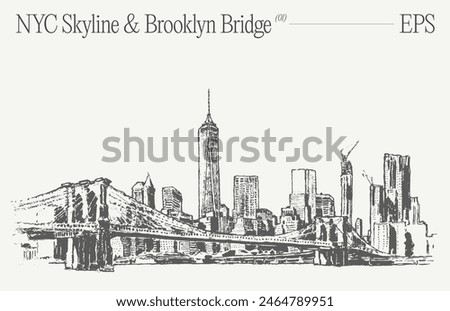 NYC skyline with Brooklyn Bridge in the foreground