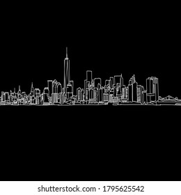 NYC Skyline Drawing . Black And White Hand Drawn Illustration. Icon Sign For Print And Labelling.