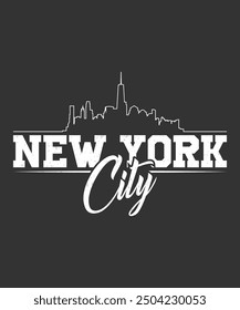 NYC slogan with liberty statue and bridge shadow vector illustration