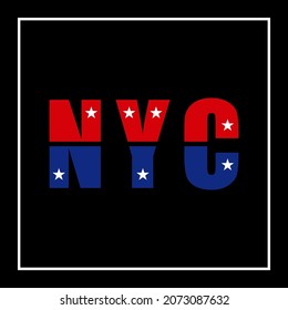 NYC slogan with pin illustration on black background