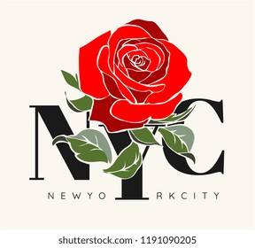 NYC slogan with rose graphic illustration