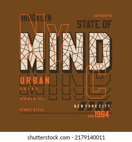 nyc state of mind lettering, abstract graphic, typography vector, t shirt print, casual style, and other use