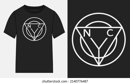 Texto de la NYC Tipografía con la camiseta del objeto de contorno circular Diseño de impresión de pecho Listo para imprimir. Ilustración vectorial de diseño de camiseta moderna aislada en vistas de plantilla negras.
