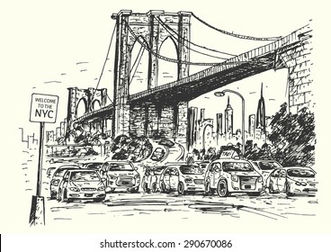 NYC traffic hand drawn illustration