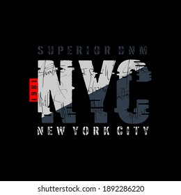 Diseño gráfico de tipografía de NYC, para impresiones de camisetas, ilustración vectorial
