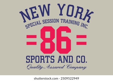 Tipografia de NYC, slogan de tipografia esportiva, impressão gráfica de design de vestuário atlético, esportes Vintage Impressão para vestuário esportivo, esporte desgaste tipografia emblem.vintage tee print design com efeito antigo, eps