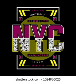 NYC typography t shirt design, vector element illustration graphic artistic urban street casual wear