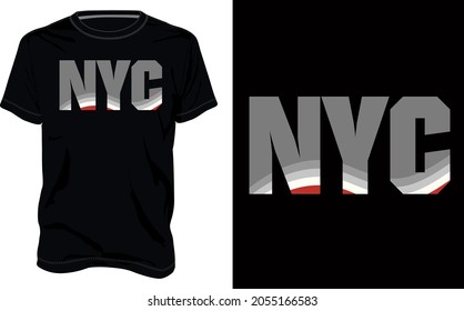 NYC. Typography t-shirt Chest print design Ready to print. Modern, lettering t shirt vector illustration isolated on black template view. Apparel calligraphy text graphic Print on demand.