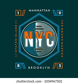 NYC urban authentic typographic t shirt design, vector illustration artistic element letters