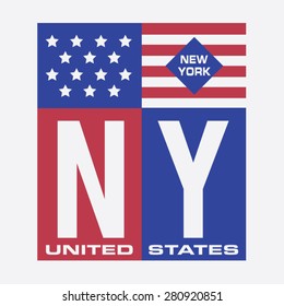 NYC usa flag typography, t-shirt graphics, vectors
