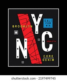 Nyc vector graphic t shirt design brooklyn, California, Core denim,  urban style with line texture 