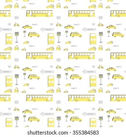 NYC yellow cab seamless vector pattern in style of paper cut.