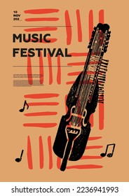 Nyckelharpa, nikelharpa, folk. Music festival poster. String musical instruments. Competition. A set of vector illustrations. Minimalistic design. Banner, flyer, cover, print.