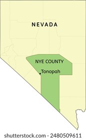 Nye County and town of Tonopah location on Nevada state map