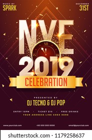 NYE (New Year Eve) 2019 Party Celebration Template Design With Time And Venue Details.