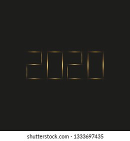 NYE New Year Eve 2020. Happy New Year 2020 winter holiday greeting card design template. Party poster, banner or invitation gold glittering stars confetti glitter decoration. Vector illustration