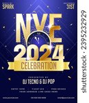 NYE (New Year Eve) 2024 Party Celebration Template Design with Time and Venue Details.