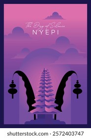 Nyepi Balinese Day of Silence Concept with Gate and Temple Vector Illustration for Poster Banner and Template. Bali's Hindu New Year Celebration in Indonesia.