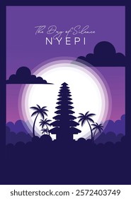 Nyepi Balinese Day of Silence Concept with Gate and Temple Vector Illustration for Poster Banner and Template. Bali's Hindu New Year Celebration in Indonesia.