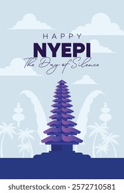 Nyepi Balinese Day of Silence Concept with Gate and Temple Vector Illustration for Poster Banner and Template. Bali's Hindu New Year Celebration in Indonesia.