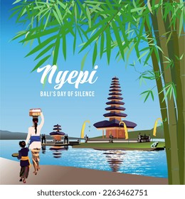 Nyepi or Balinese Day of Silence And Hindu New Year Vector Illustration.