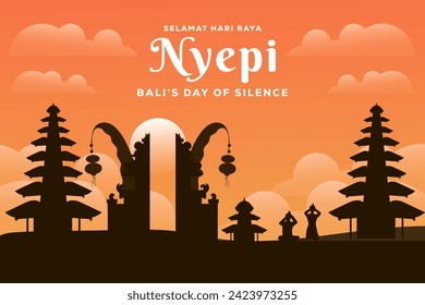 Nyepi Bali's day of silence background illustration vector design. Translation: Happy Nyepi day