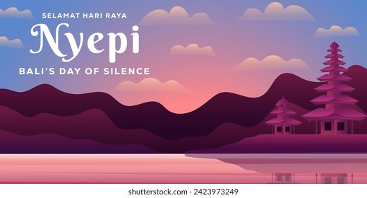 Nyepi Bali's day of silence horizontal banner vector design. Translation: Happy Nyepi day