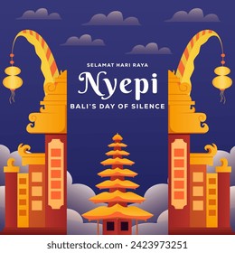 Nyepi Bali's day of silence illustration vector design. Translation: Happy Nyepi day