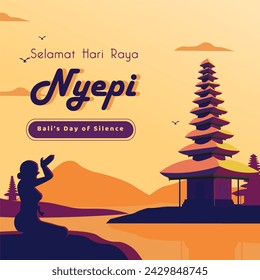 Nyepi ceremony or the Hindu holy day. Happy Nyepi Day. Happy Bali's Day of Silence and Hindu New Year Vector Illustration, Nyepi Day and Hari Raya Saka, Hindu Ceremony. Indonesia