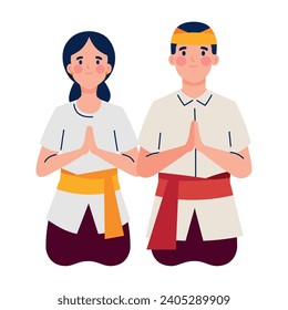 nyepi couple praying isolated illustration