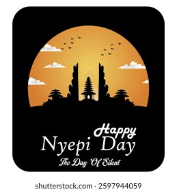 Nyepi Day and Hindu New Year Vector Illustration suitable for Banner and Poster Template, Indonesian Nyepi Day, Hindu Statue Silhouette and Template