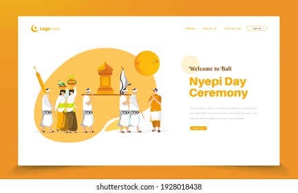 Nyepi or the day of silence day ceremony illustration, Hindu religious ceremony parade in Bali