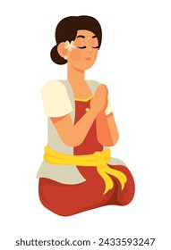 nyepi woman in pray illustration vector