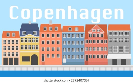 Nyhavn Copenhagen Denmark colorful flat style ,vector illustration.