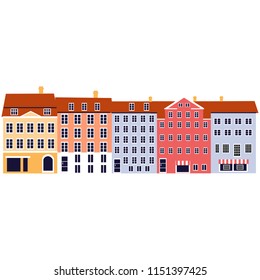 Nyhavn Copenhagen Denmark landmark vector cartoon illustration isolated on white background, danish decorative flat colorful building, architecture historic sight attraction, Travel sightseeing set