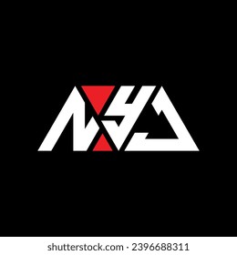 NYJ triangle letter logo design with triangle shape. NYJ triangle logo design monogram. NYJ triangle vector logo template with red color. NYJ triangular logo Simple, Elegant, and Luxurious design.