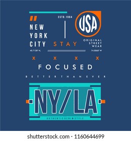 NY/LA typography graphic t shirt design vector