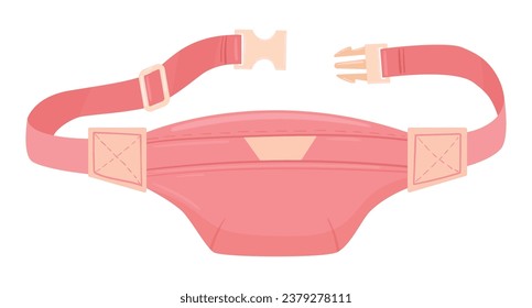 Nylon belt bag. Cartoon waist bag with zipper pocket, old school vintage zipped pouch flat vector illustration. Cute 90s fashion waist bag